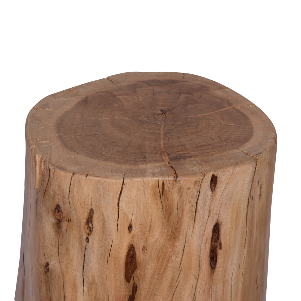 The Urban Port 17 Inch Accent Stump Stool End Table, Live Edge Acacia Wood Log with Grain And Knot Details, Natural Brown