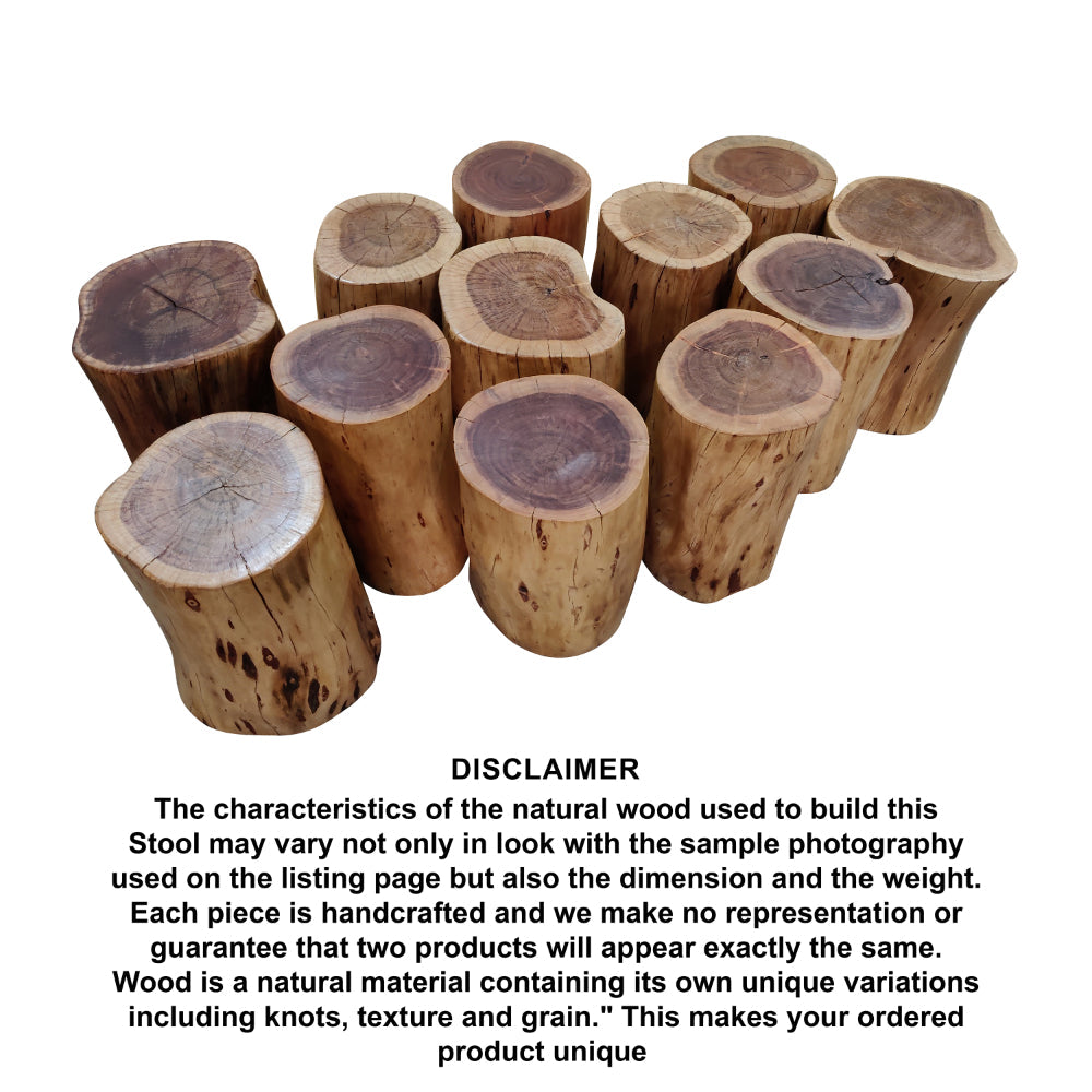 The Urban Port 17 Inch Accent Stump Stool End Table, Live Edge Acacia Wood Log with Grain And Knot Details, Natural Brown
