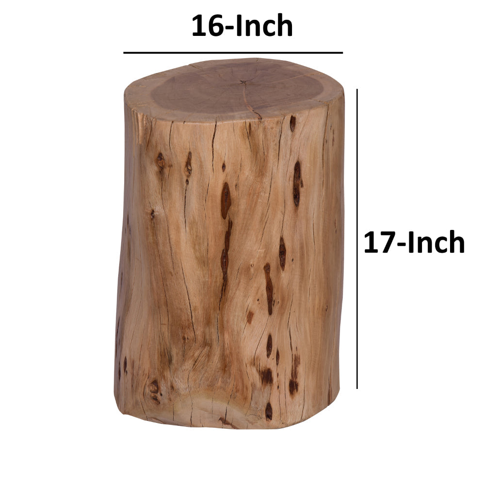 The Urban Port 17 Inch Accent Stump Stool End Table, Live Edge Acacia Wood Log with Grain And Knot Details, Natural Brown