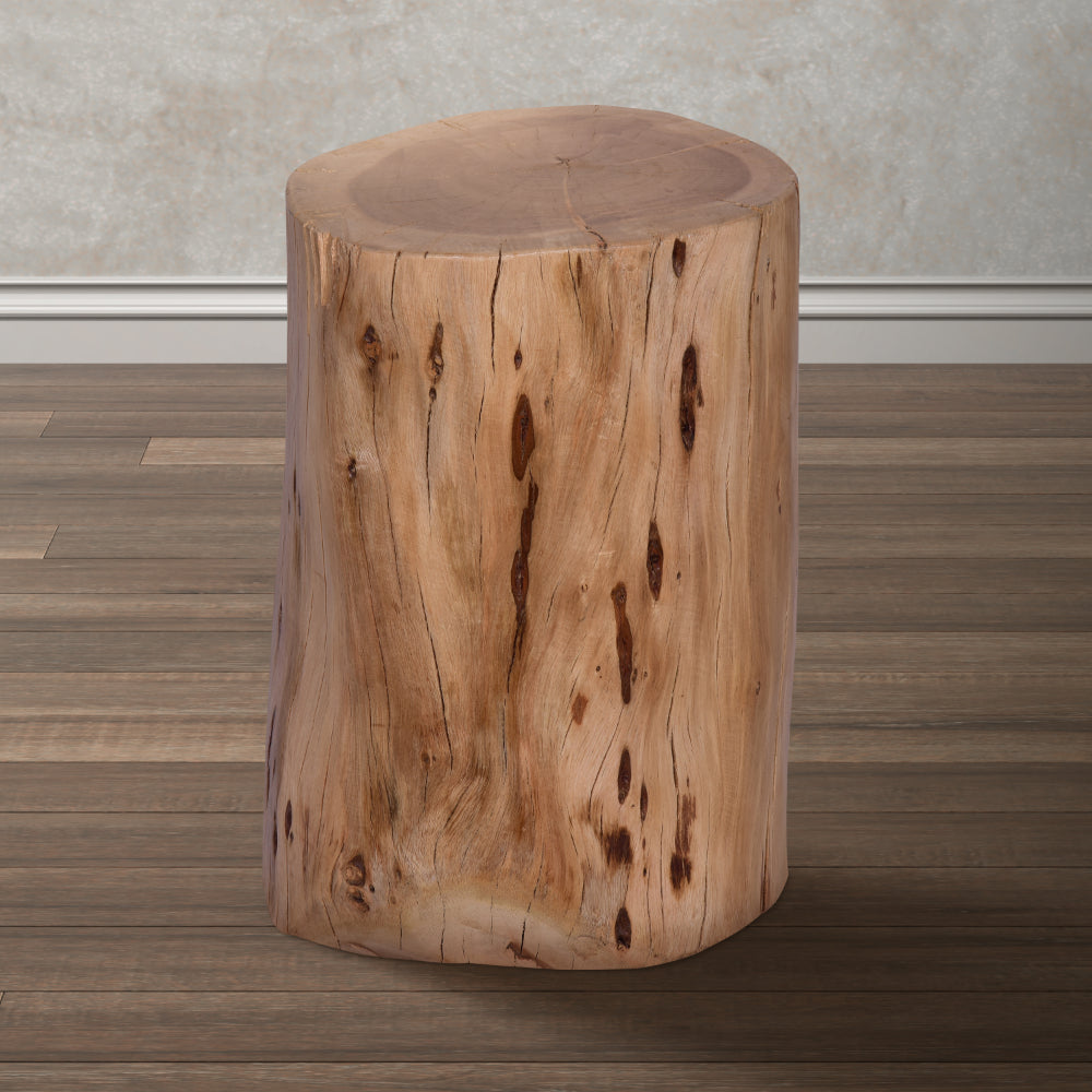 The Urban Port 17 Inch Accent Stump Stool End Table, Live Edge Acacia Wood Log with Grain And Knot Details, Natural Brown