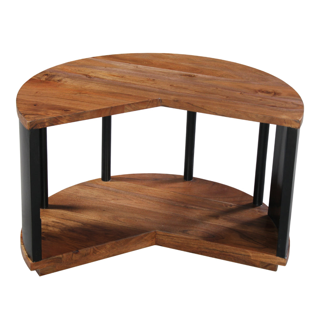 The Urban Port Jones 30-Inch Round Coffee Table, Handcrafted Natural Brown Acacia Wood, 3 Piece Split Design