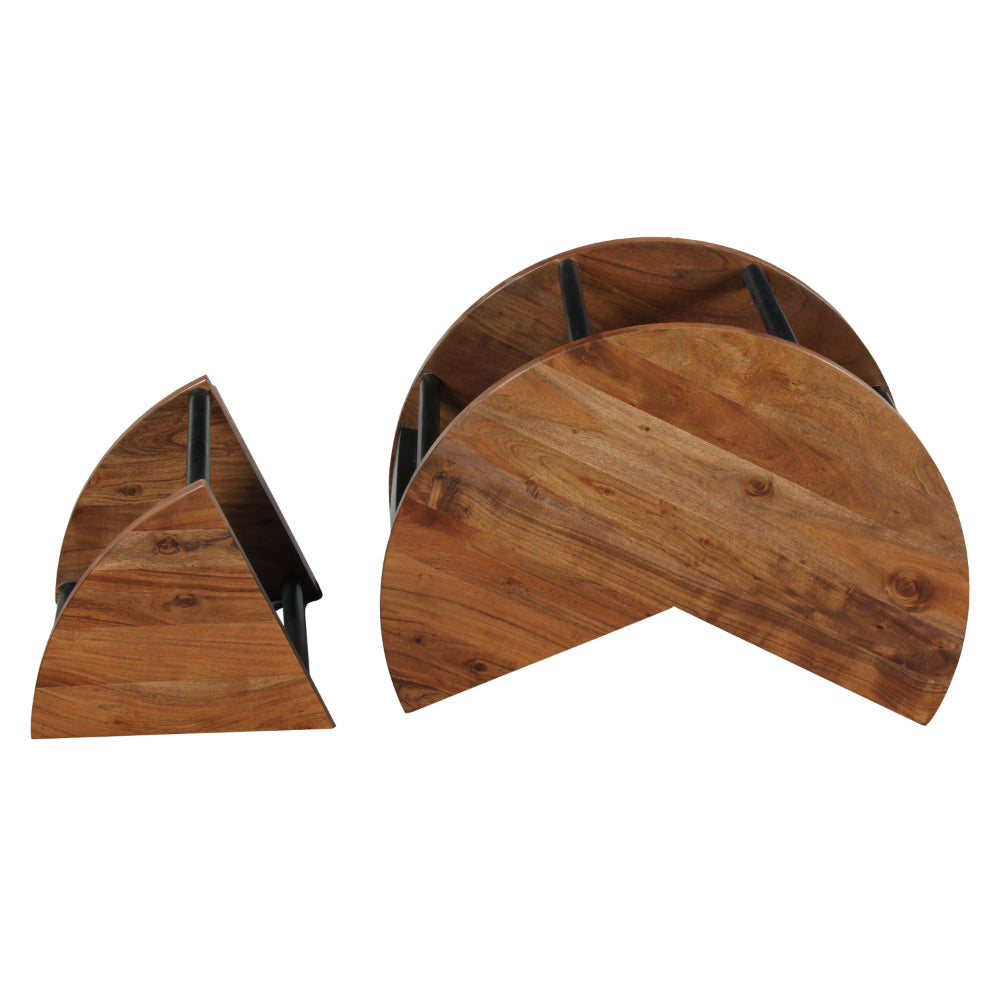 The Urban Port Jones 30-Inch Round Coffee Table, Handcrafted Natural Brown Acacia Wood, 3 Piece Split Design