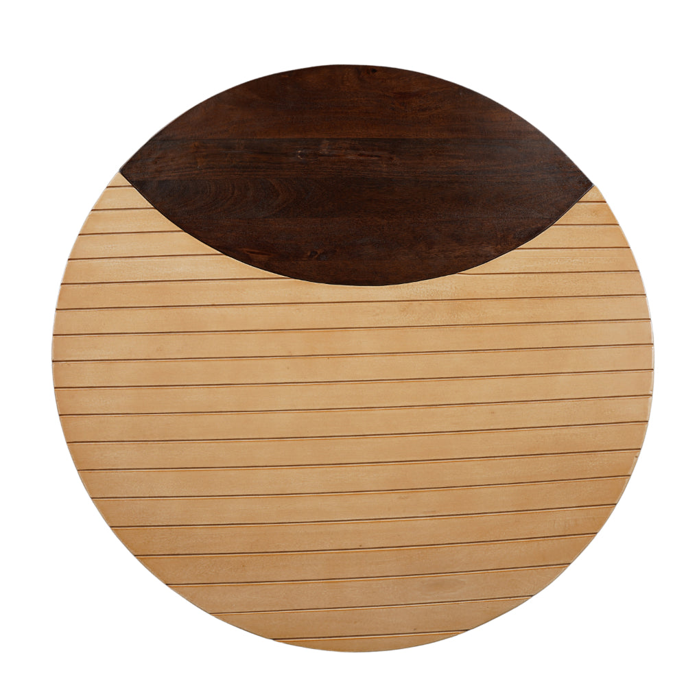 The Urban Port 35 Inch 2 Piece Coffee Table with Black Iron Frame, 2 Tone Mango Wood Top In Natural Brown And Walnut