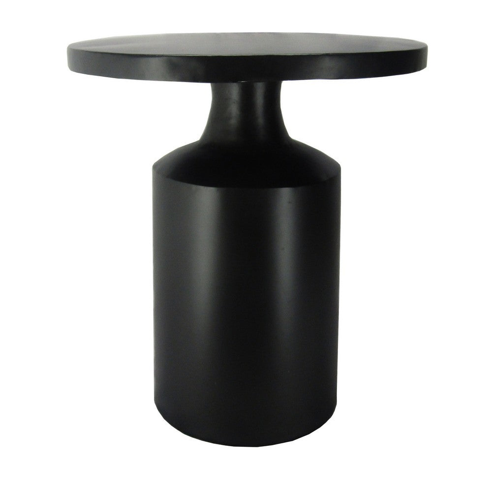 The Urban Port Zoe 20 Inch Modern Round Iron Side Table with Pedestal Base, Matte Black
