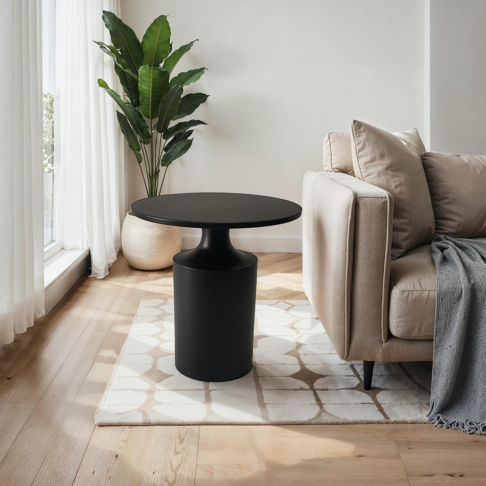 The Urban Port Zoe 20 Inch Modern Round Iron Side Table with Pedestal Base, Matte Black