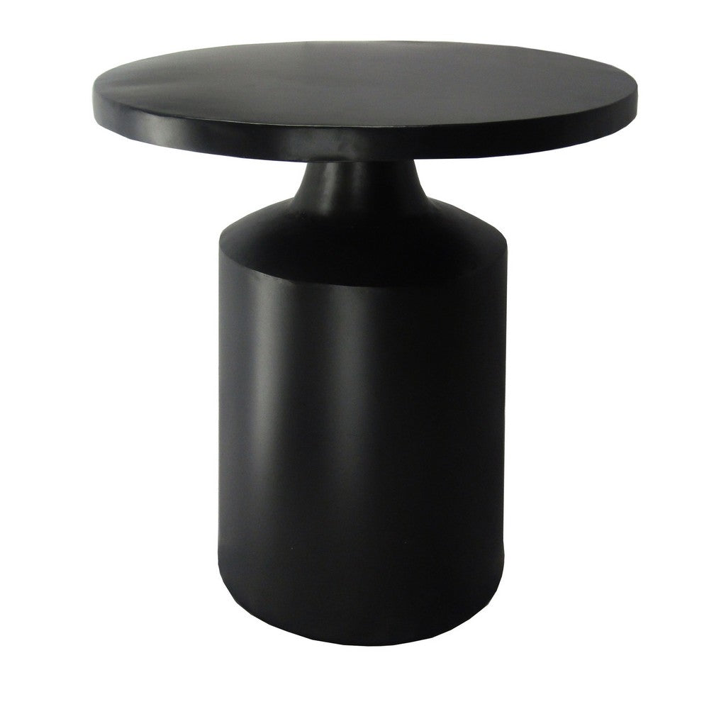 The Urban Port Zoe 20 Inch Modern Round Iron Side Table with Pedestal Base, Matte Black