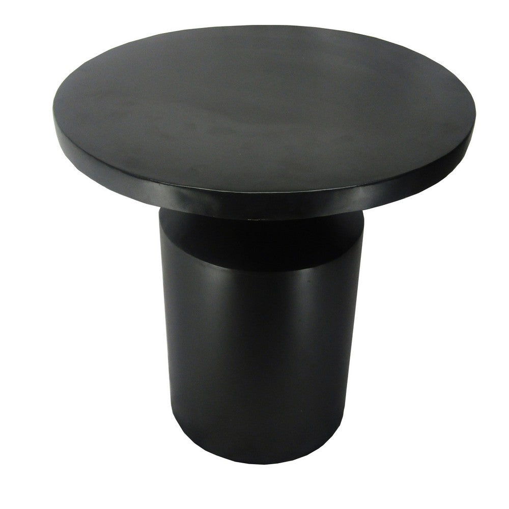 The Urban Port Zoe 20 Inch Modern Round Iron Side Table with Pedestal Base, Matte Black