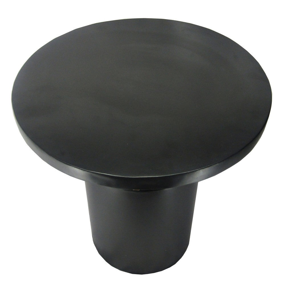 The Urban Port Zoe 20 Inch Modern Round Iron Side Table with Pedestal Base, Matte Black