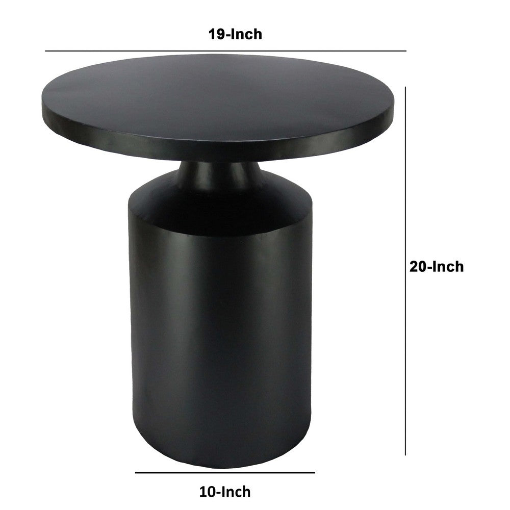The Urban Port Zoe 20 Inch Modern Round Iron Side Table with Pedestal Base, Matte Black
