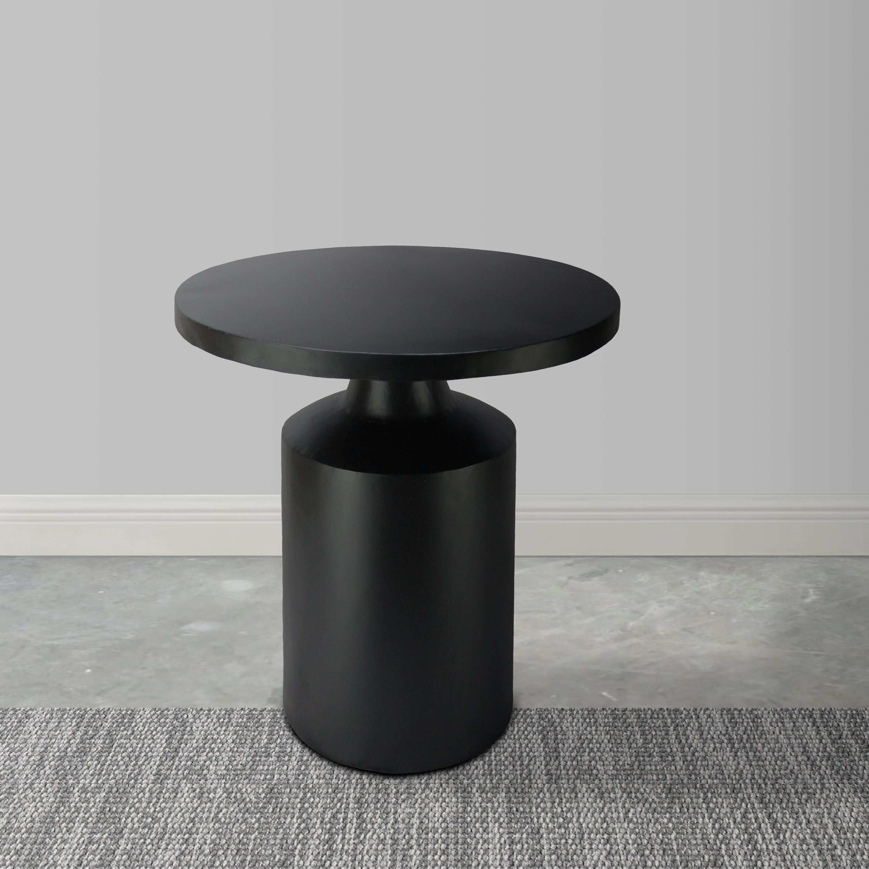 The Urban Port Zoe 20 Inch Modern Round Iron Side Table with Pedestal Base, Matte Black