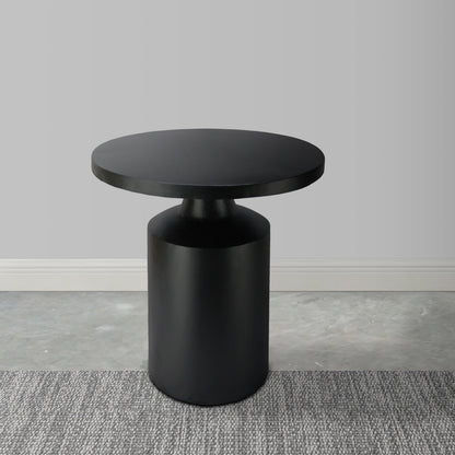 The Urban Port Zoe 20 Inch Modern Round Iron Side Table with Pedestal Base, Matte Black