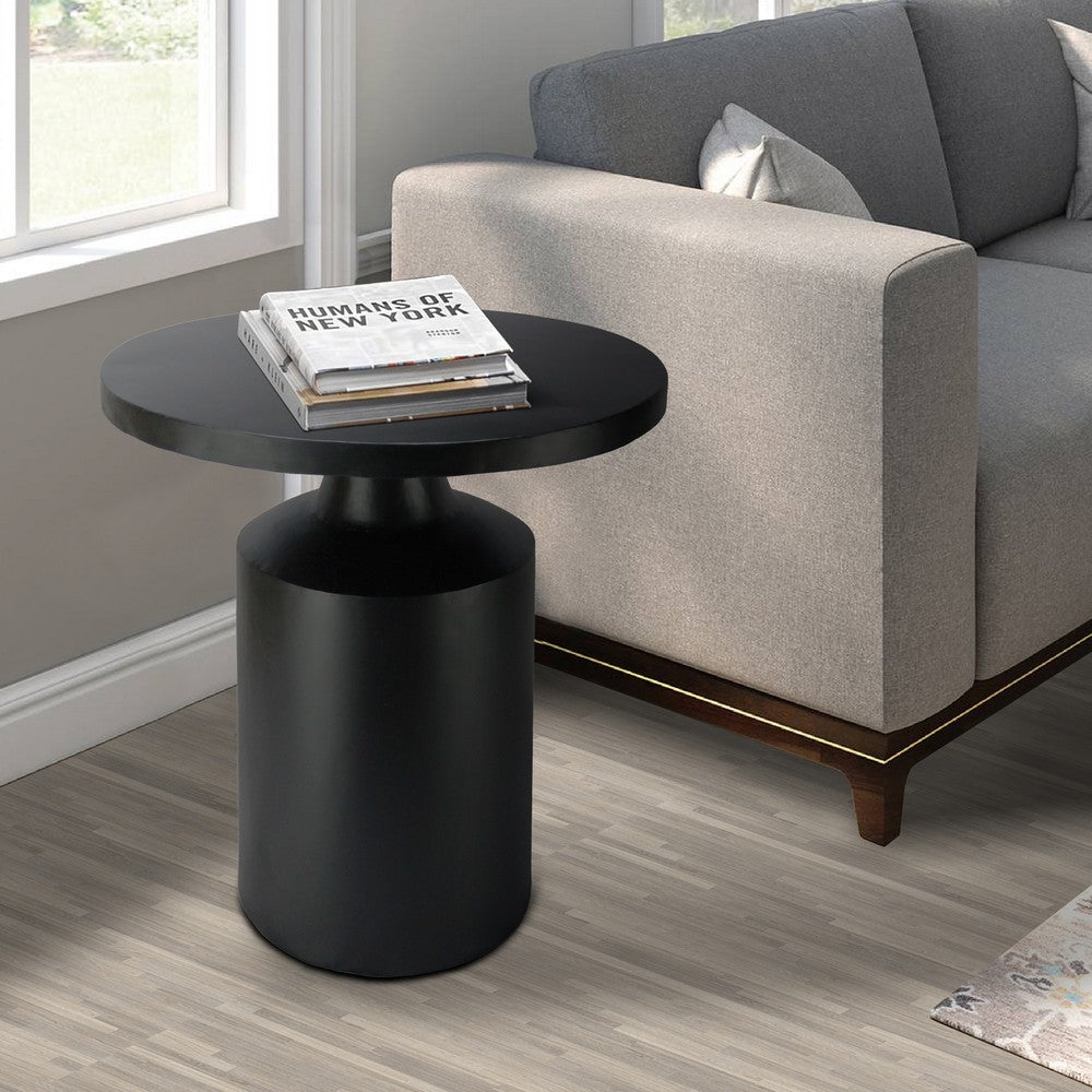 The Urban Port Zoe 20 Inch Modern Round Iron Side Table with Pedestal Base, Matte Black