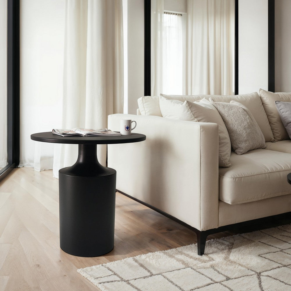 The Urban Port Zoe 20 Inch Modern Round Iron Side Table with Pedestal Base, Matte Black