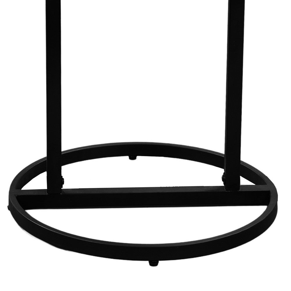 The Urban Port Beri 18 Inch Side End Table, Round White Natural Marble Top, Classic Slim Black Iron Frame