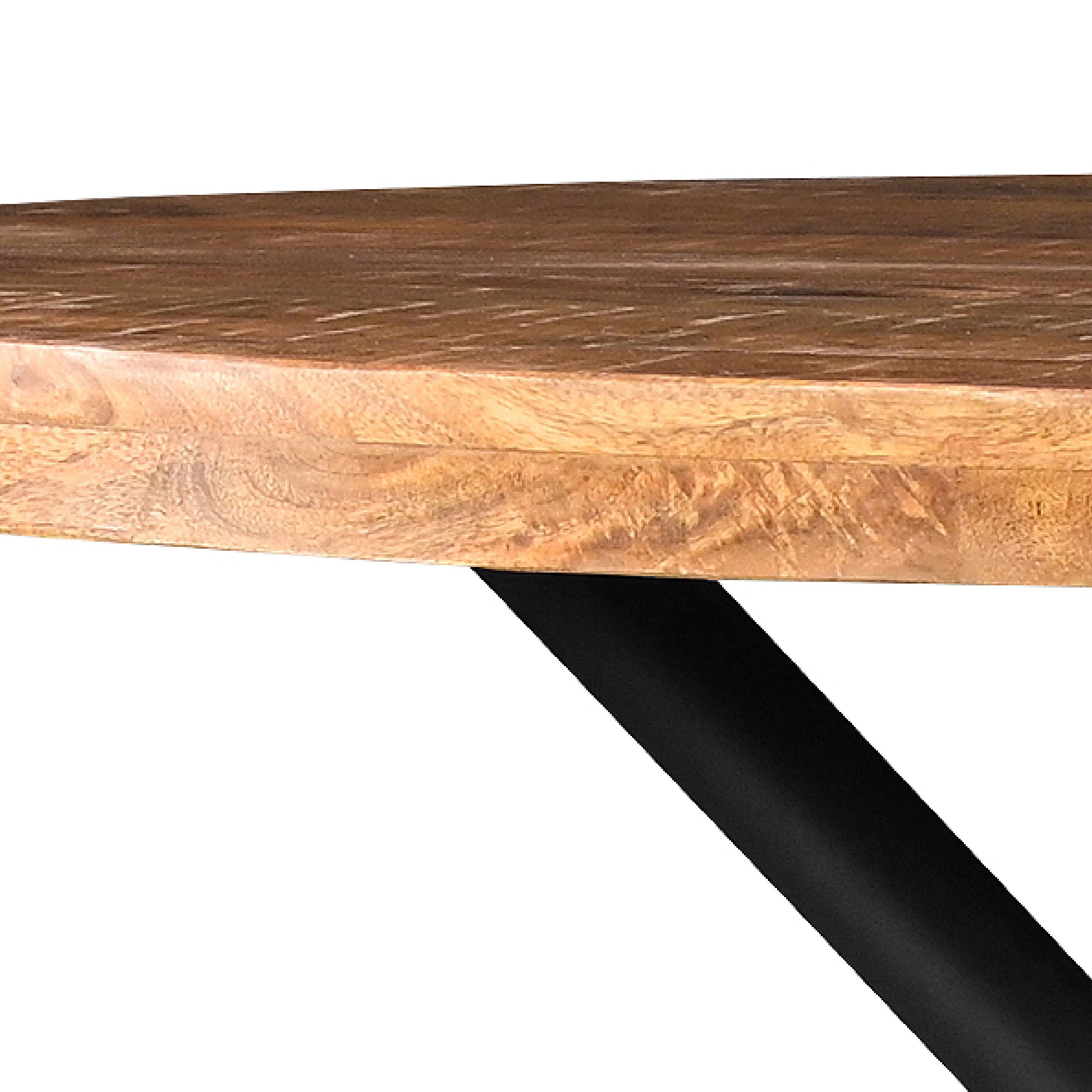 The Urban Port 48 Inch Handcrafted Dining Table, Solid Mango Wood Round Top with Iron Crisscrossed Legs, Natural Brown And Black