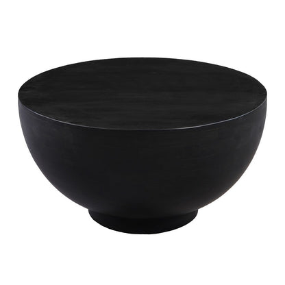 The Urban Port 30 Inch Modern Art Coffee Table, Round Drum Shape, Solid Mango Wood, Matte Black
