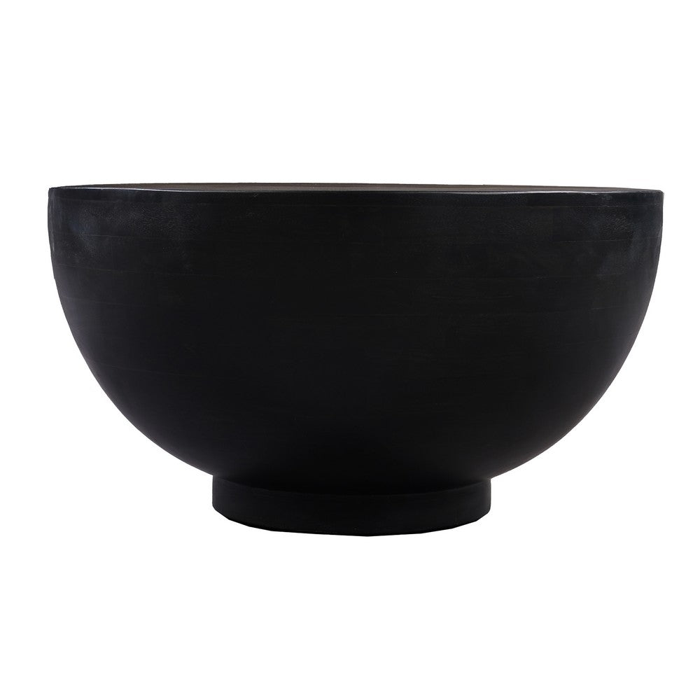 The Urban Port 30 Inch Modern Art Coffee Table, Round Drum Shape, Solid Mango Wood, Matte Black
