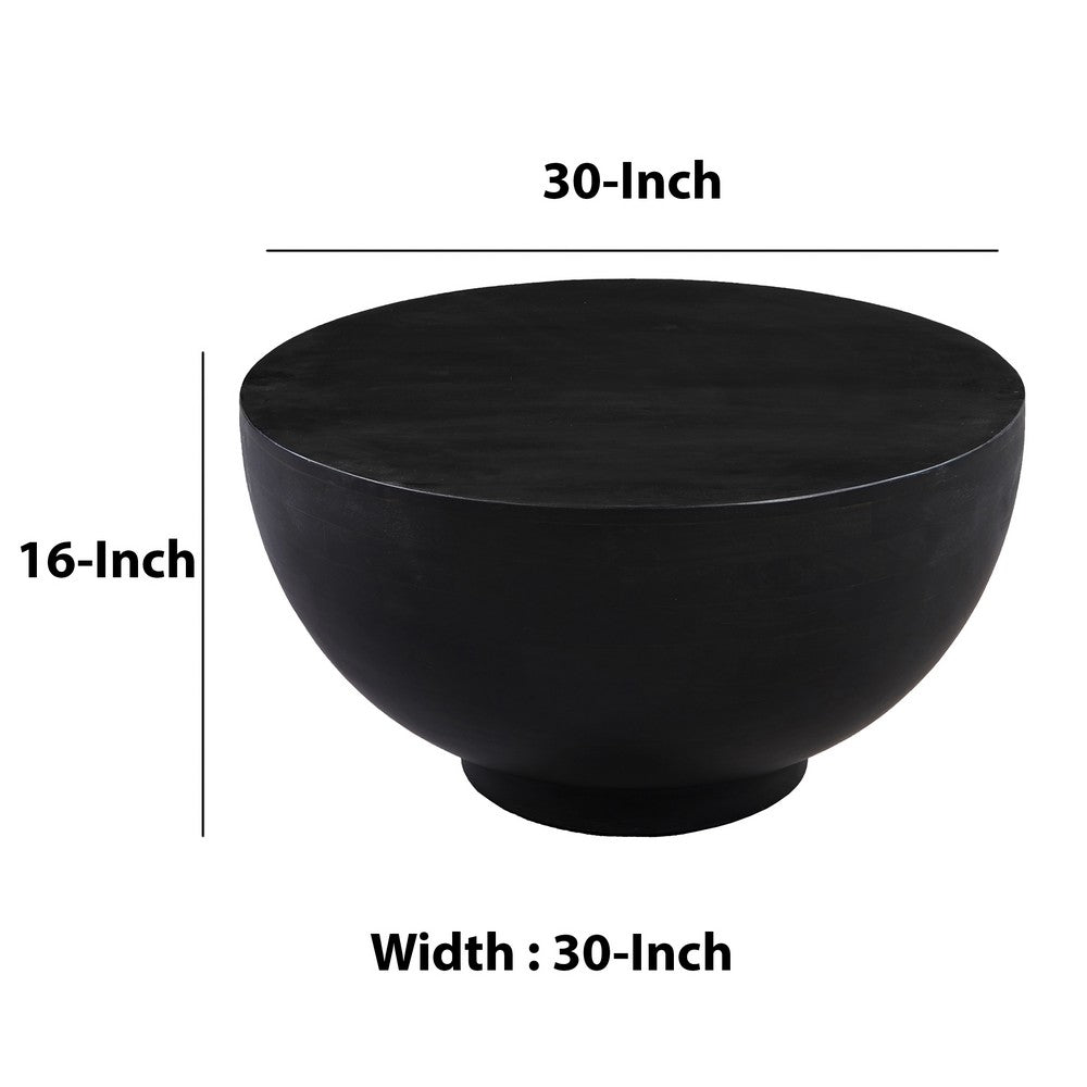 The Urban Port 30 Inch Modern Art Coffee Table, Round Drum Shape, Solid Mango Wood, Matte Black