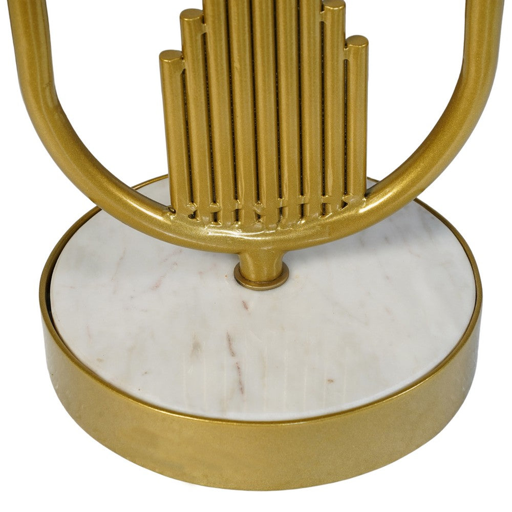 The Urban Port Soho Side End Table with Round Marble Top, Gold Oblong Frame, 21-Inch Height
