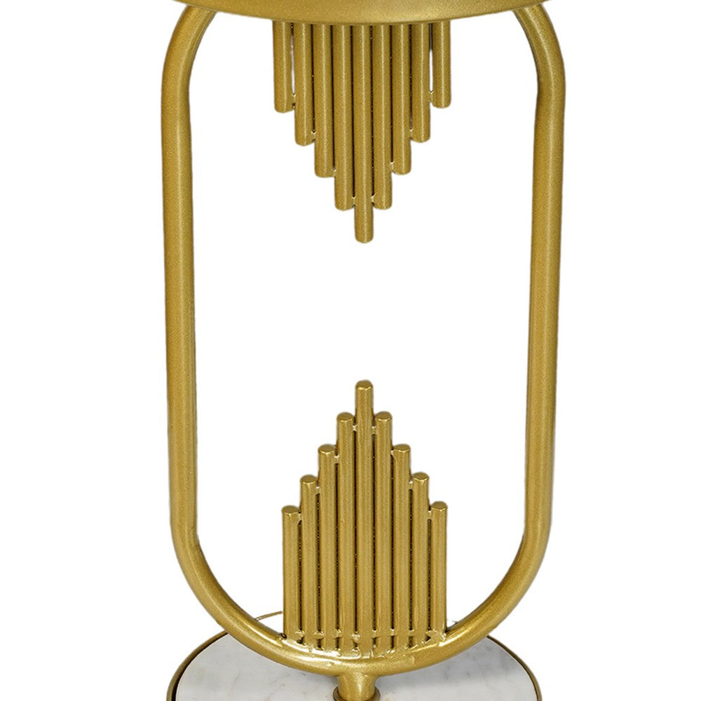 The Urban Port Soho Side End Table with Round Marble Top, Gold Oblong Frame, 21-Inch Height