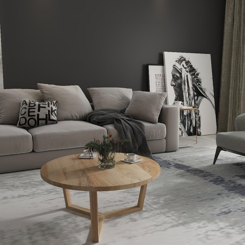 The Urban Port Nina 30 inch Round Mango Wood Coffee Table - Handcrafted Natural Brown, Sturdy 3-Leg Sled Base