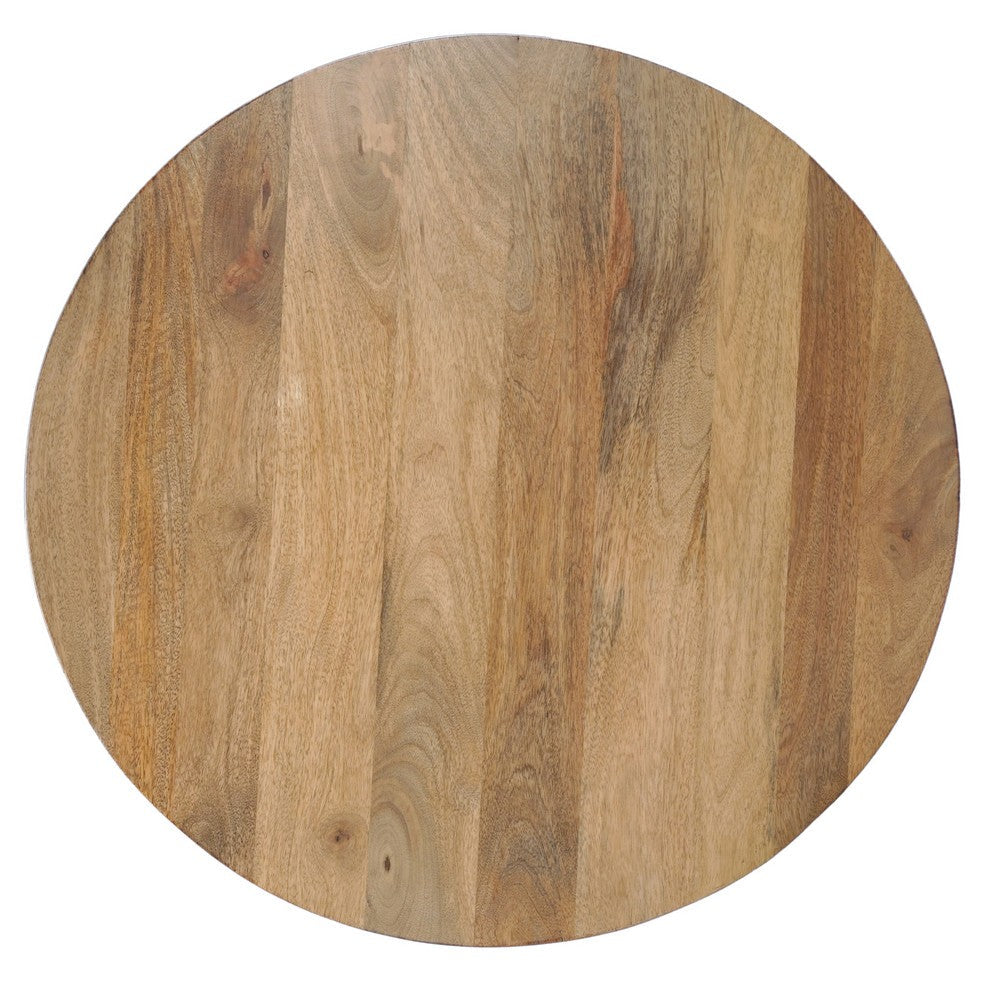 The Urban Port Nina 30 inch Round Mango Wood Coffee Table - Handcrafted Natural Brown, Sturdy 3-Leg Sled Base