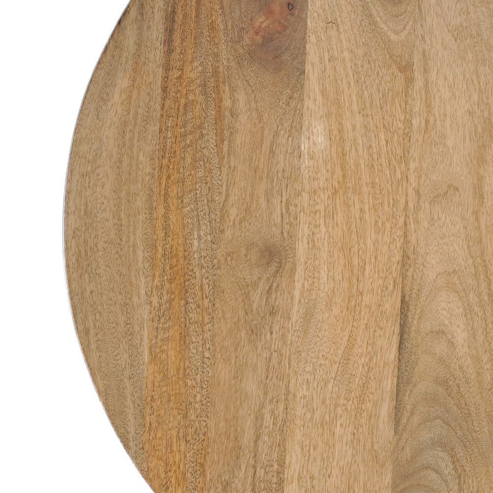 The Urban Port Nina 30 inch Round Mango Wood Coffee Table - Handcrafted Natural Brown, Sturdy 3-Leg Sled Base
