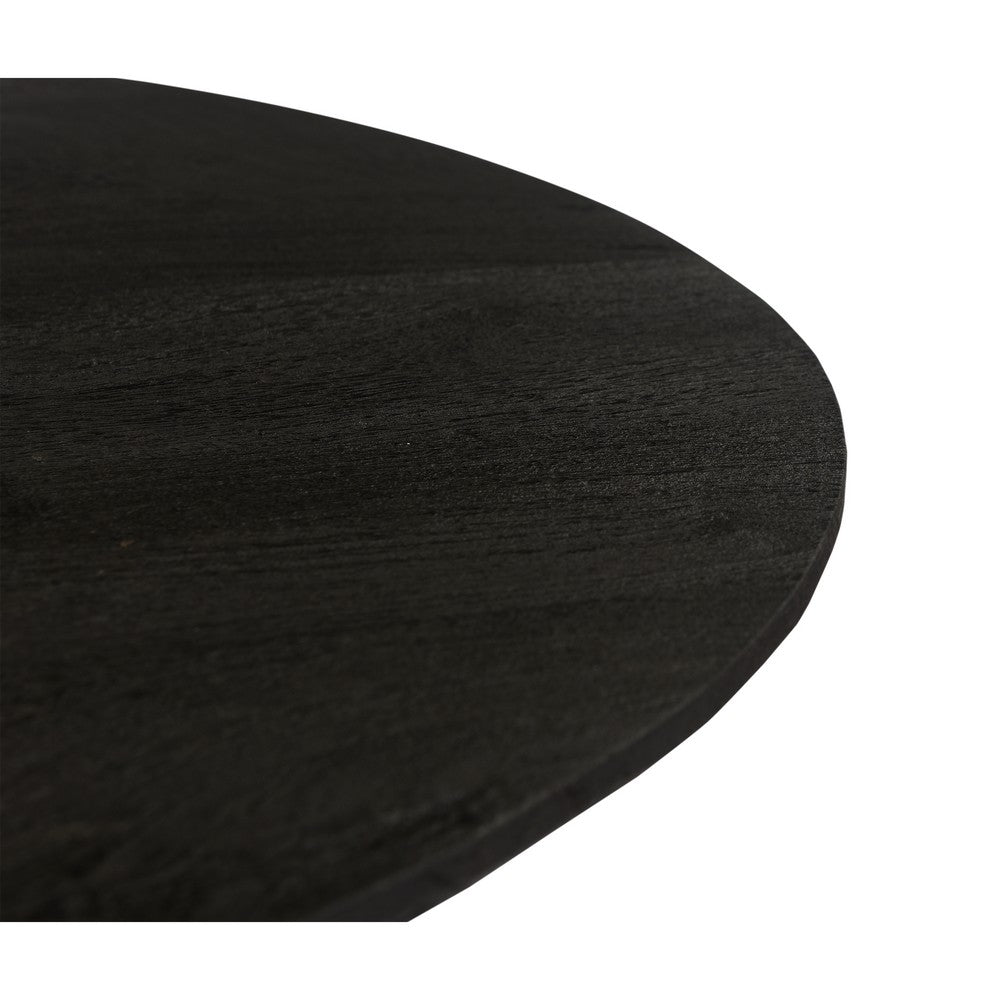 The Urban Port Ridge 47 Inch Handcrafted Mango Wood Round Dining Table, Slatted Flared Base, Black