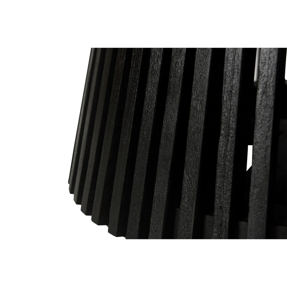 The Urban Port Ridge 47 Inch Handcrafted Mango Wood Round Dining Table, Slatted Flared Base, Black
