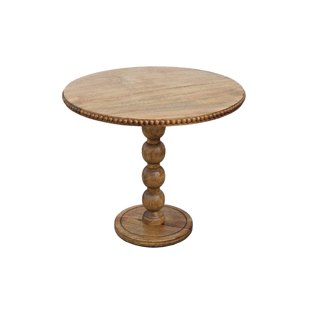 The Urban Port 21 Inch Side End Table, Round Top, Stacked Ball Post, Natural Brown Mango Wood
