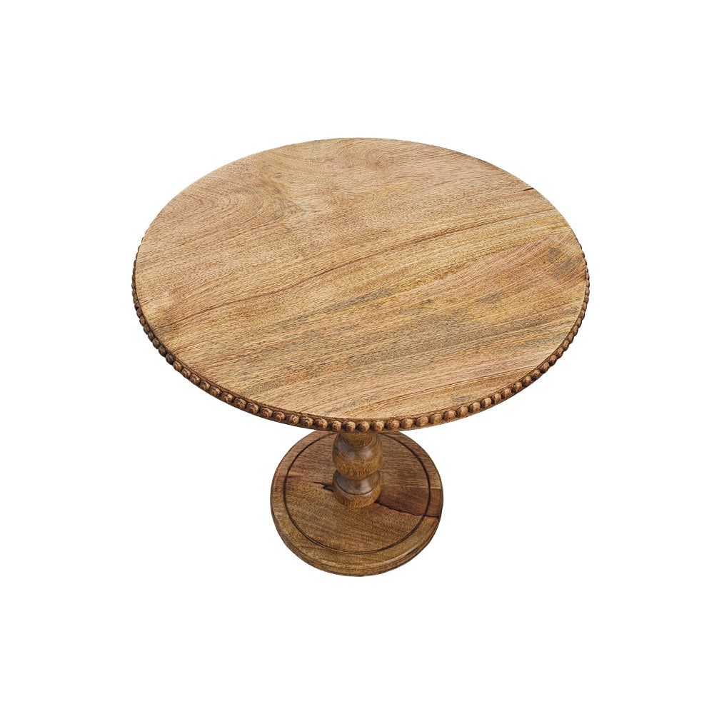 The Urban Port 21 Inch Side End Table, Round Top, Stacked Ball Post, Natural Brown Mango Wood