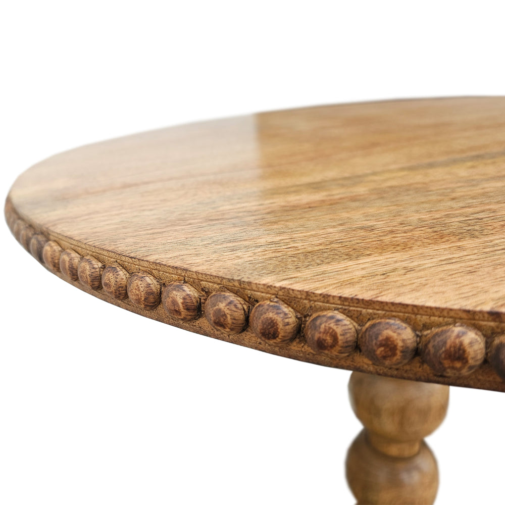 The Urban Port 21 Inch Side End Table, Round Top, Stacked Ball Post, Natural Brown Mango Wood