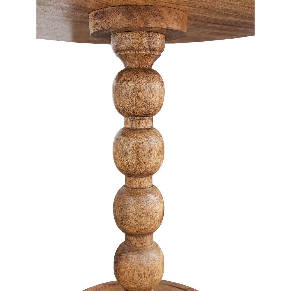 The Urban Port 21 Inch Side End Table, Round Top, Stacked Ball Post, Natural Brown Mango Wood