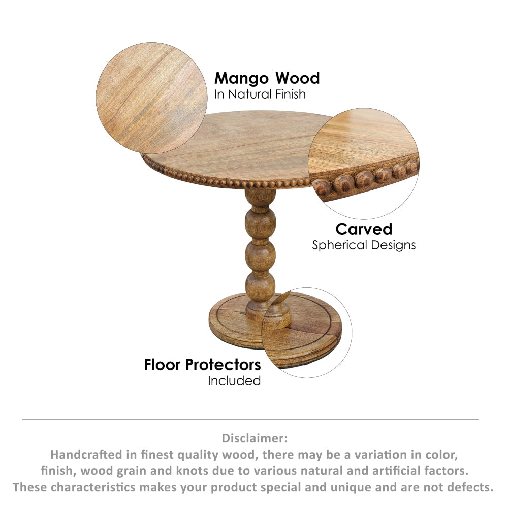 The Urban Port 21 Inch Side End Table, Round Top, Stacked Ball Post, Natural Brown Mango Wood