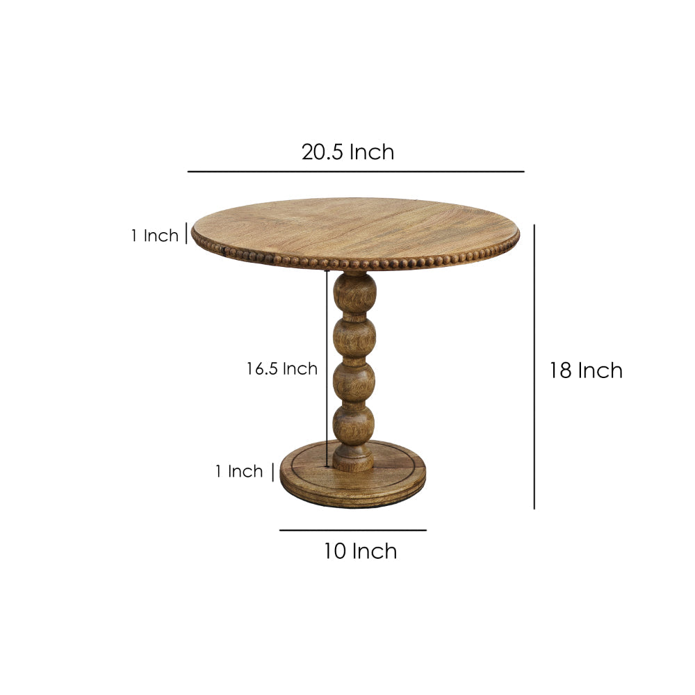 The Urban Port 21 Inch Side End Table, Round Top, Stacked Ball Post, Natural Brown Mango Wood
