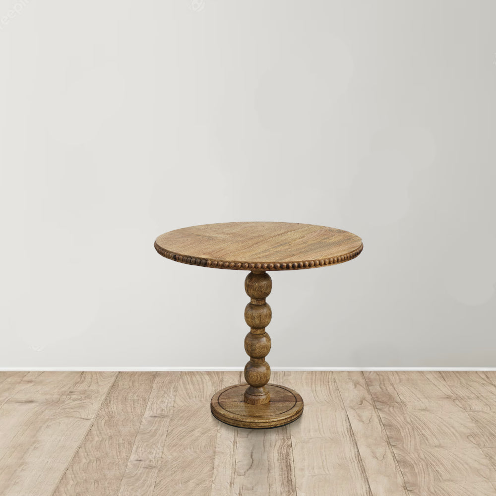 The Urban Port 21 Inch Side End Table, Round Top, Stacked Ball Post, Natural Brown Mango Wood