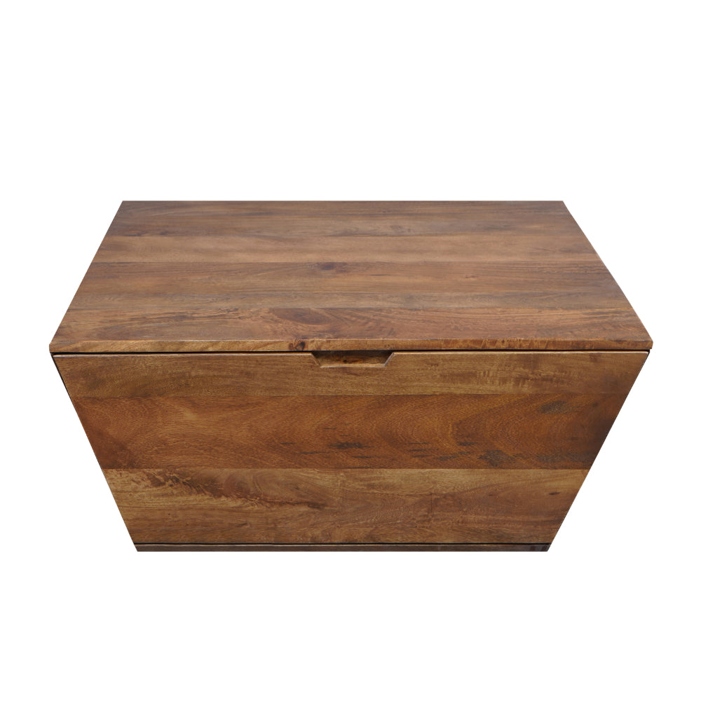The Urban Port 36 Inch Handcrafted Modern Farmhouse Coffee Table, Geometric Angled Square, 1 Drawer, Walnut Mango Wood
