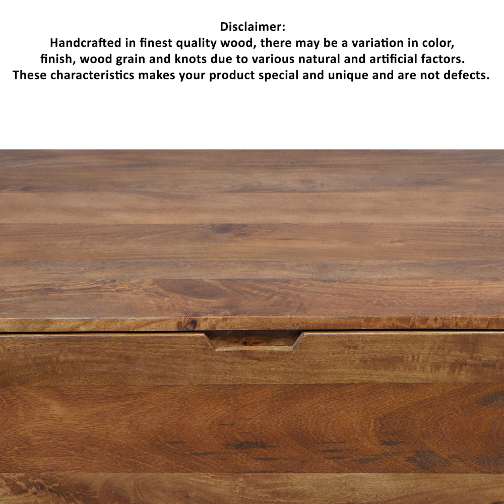 The Urban Port 36 Inch Handcrafted Modern Farmhouse Coffee Table, Geometric Angled Square, 1 Drawer, Walnut Mango Wood