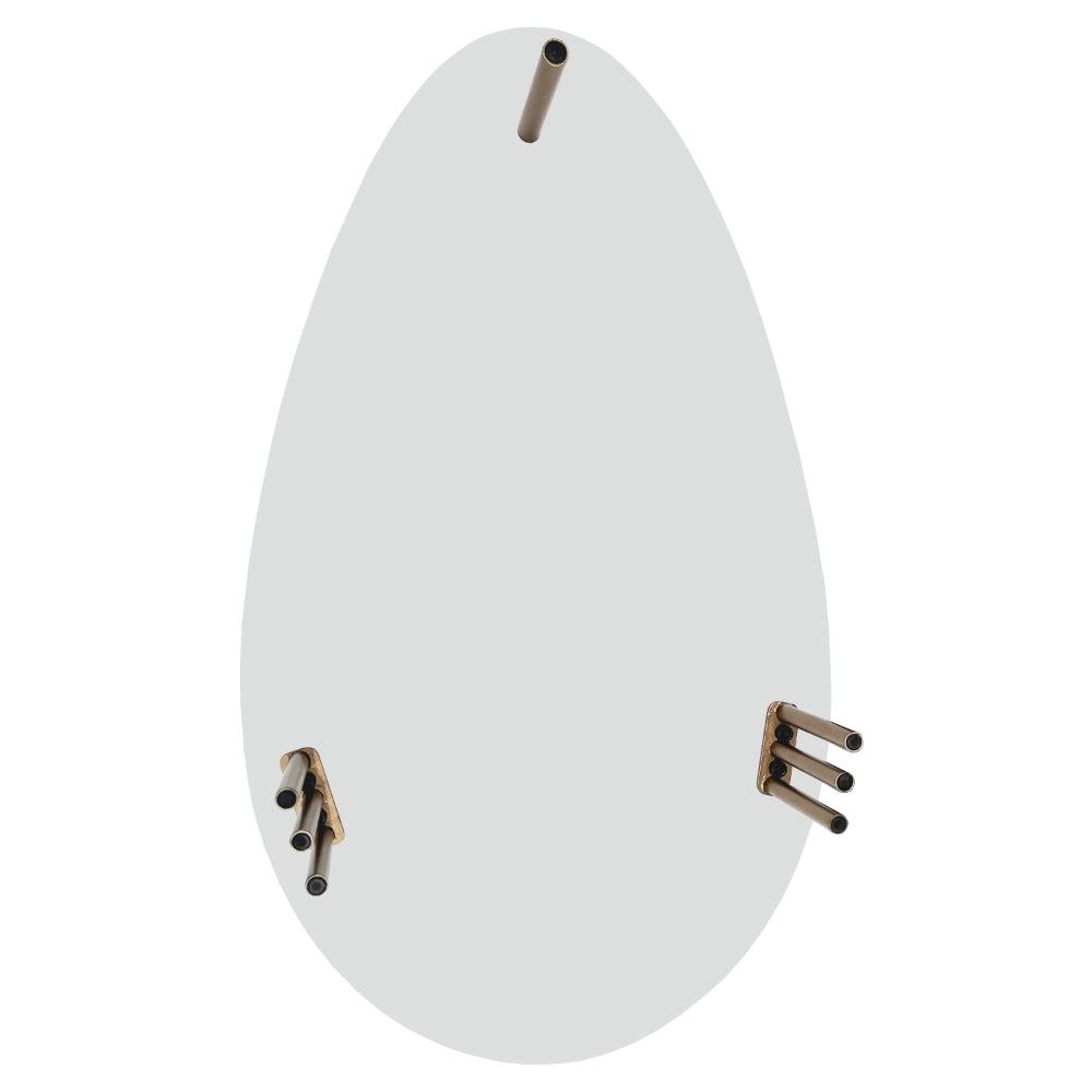 The Urban Port 36 Inch Modern Coffee Table, Oval Elliptical Shape, White Mango Wood With Antique Brass