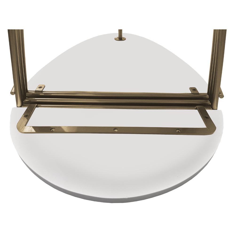 The Urban Port 36 Inch Modern Coffee Table, Oval Elliptical Shape, White Mango Wood With Antique Brass