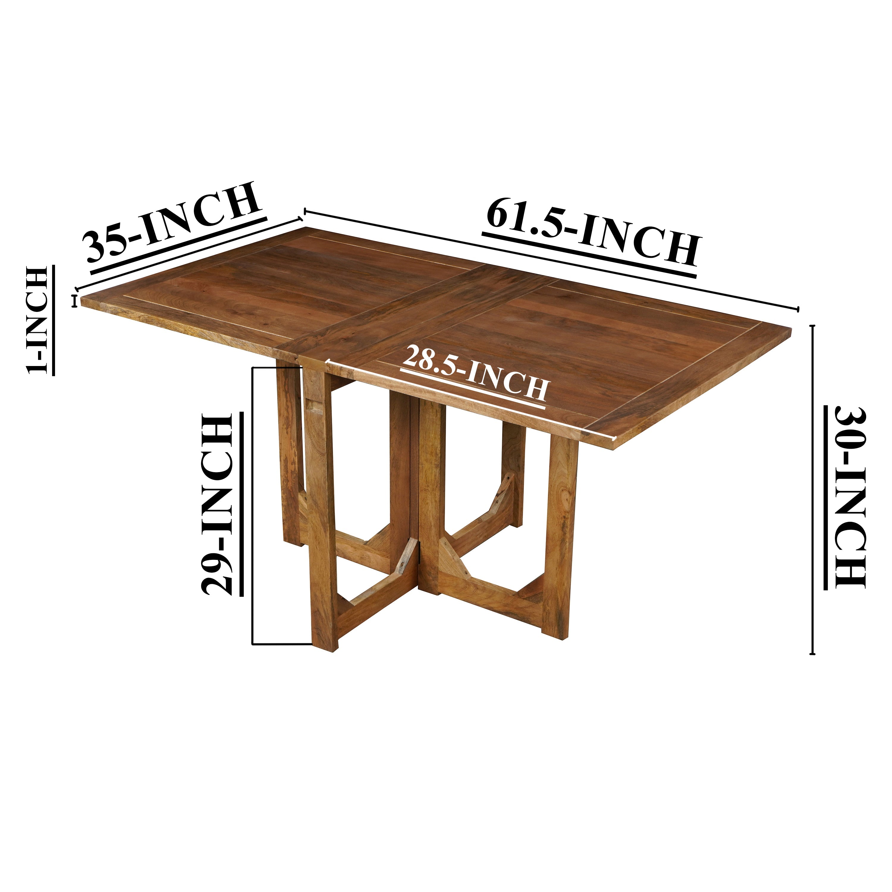 The Urban Port 62 Inch Rectangular Dining Table, Handcrafted Natural Mango Wood with Magnetic Catchers