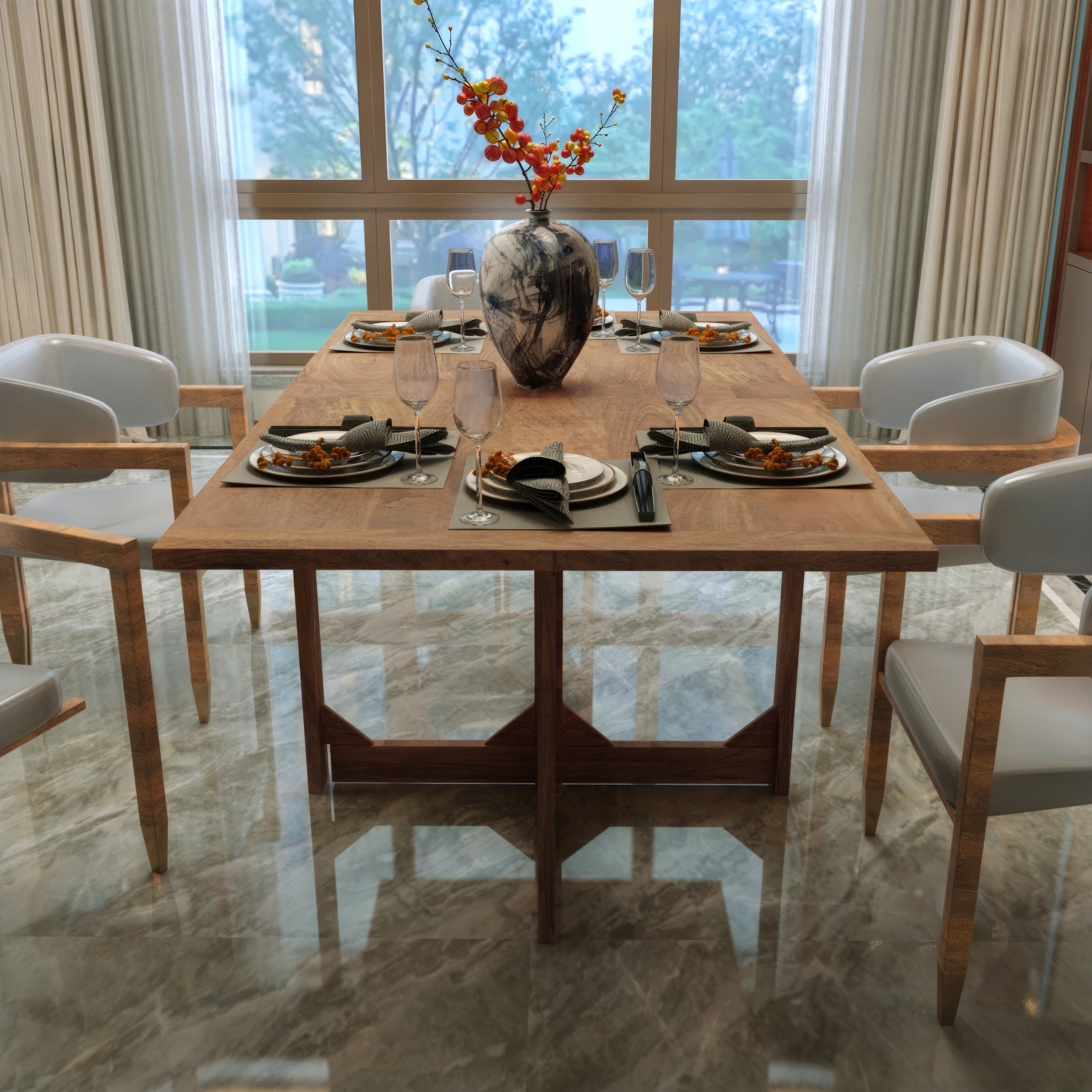The Urban Port 62 Inch Rectangular Dining Table, Handcrafted Natural Mango Wood with Magnetic Catchers