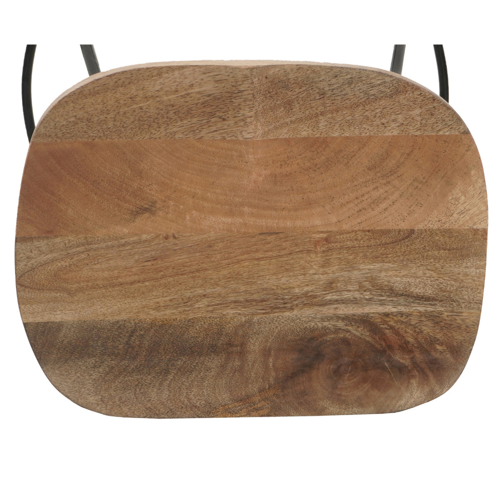 The Urban Port Tiva 30 Inch Handcrafted Backless Barstool, Natural Brown Mango Wood Saddle Seat, Black Metal Base