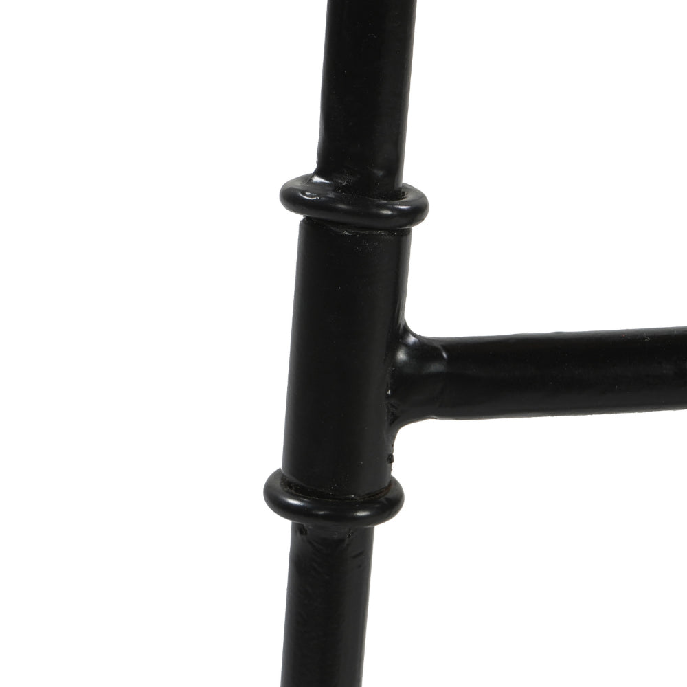The Urban Port Tiva 30 Inch Handcrafted Backless Barstool, Natural Brown Mango Wood Saddle Seat, Black Metal Base