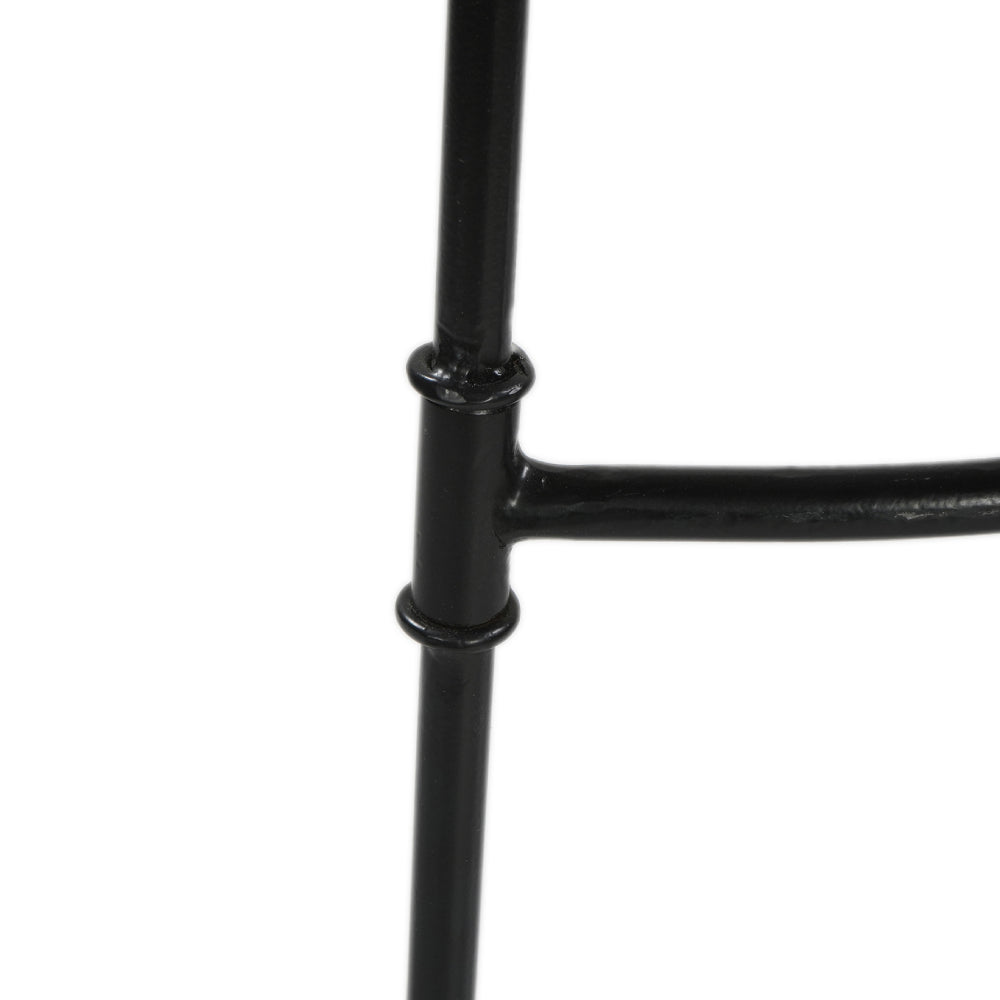 The Urban Port Tiva 30 Inch Handcrafted Backless Barstool, Whitewashed Mango Wood Saddle Seat, Black Metal Base