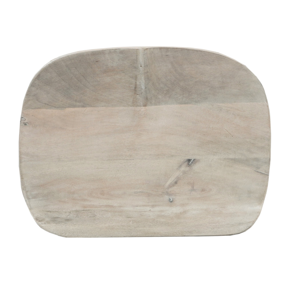 The Urban Port Tiva 24 Inch Handcrafted Backless Counter Height Stool, Whitewashed Mango Wood Saddle Seat, Black Metal Base