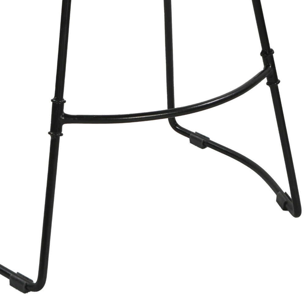 The Urban Port Tiva 24 Inch Handcrafted Backless Counter Height Stool, Whitewashed Mango Wood Saddle Seat, Black Metal Base