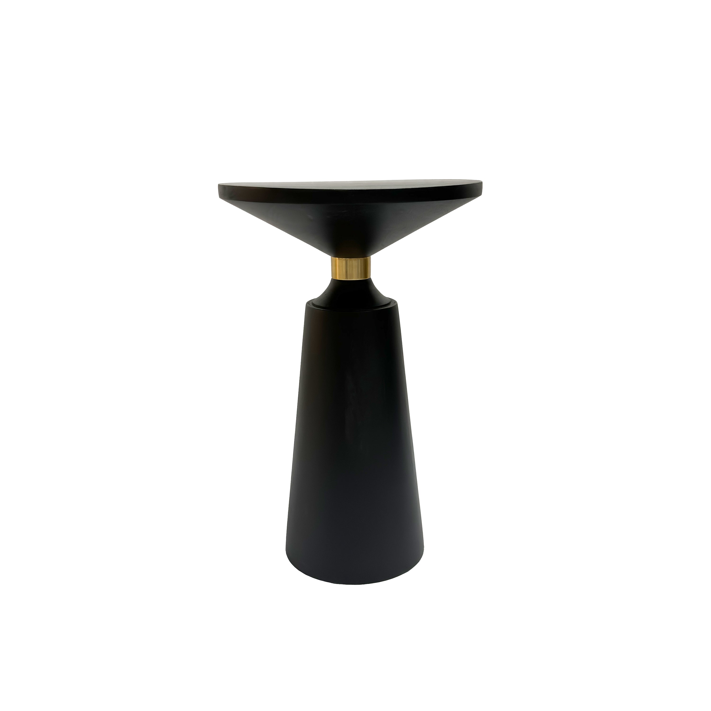 The Urban Port Fawn 20 Inch Side End Table, Black Mango Wood Round Top with Pedestal Base, Shiny Brass Support