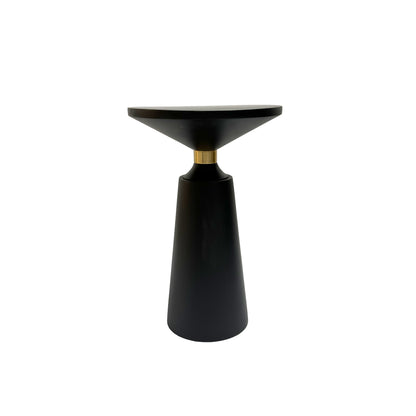 The Urban Port Fawn 20 Inch Side End Table, Black Mango Wood Round Top with Pedestal Base, Shiny Brass Support
