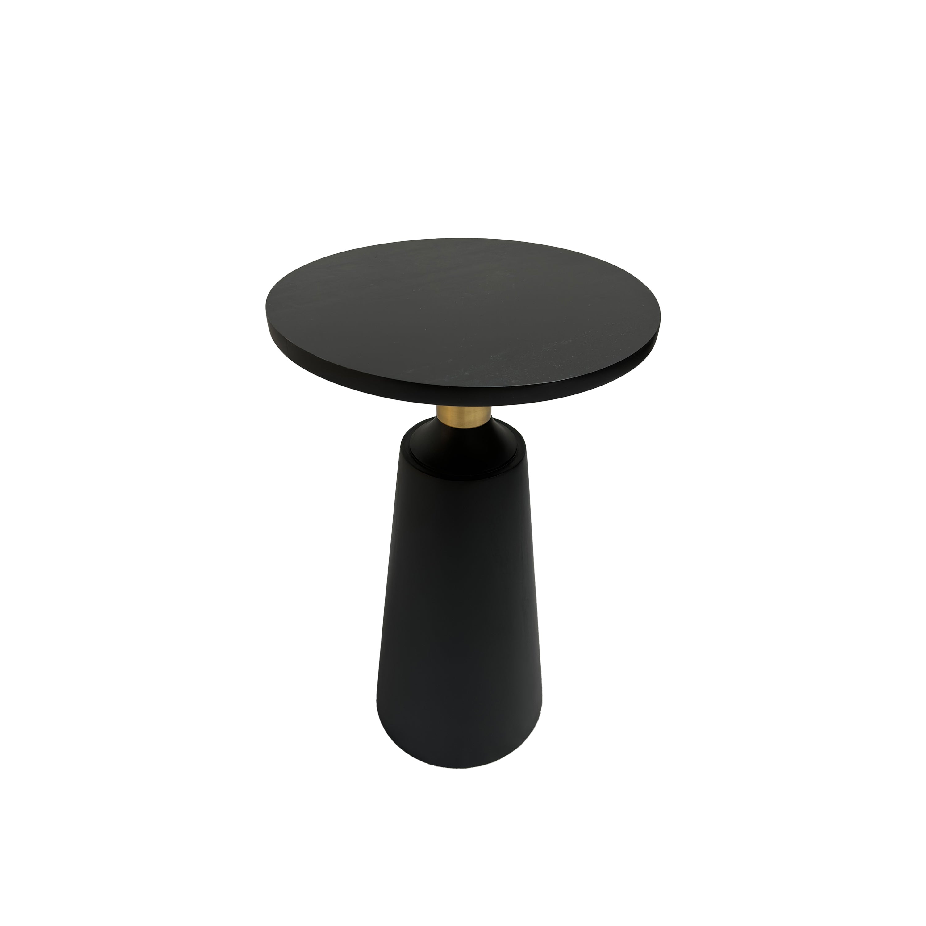 The Urban Port Fawn 20 Inch Side End Table, Black Mango Wood Round Top with Pedestal Base, Shiny Brass Support